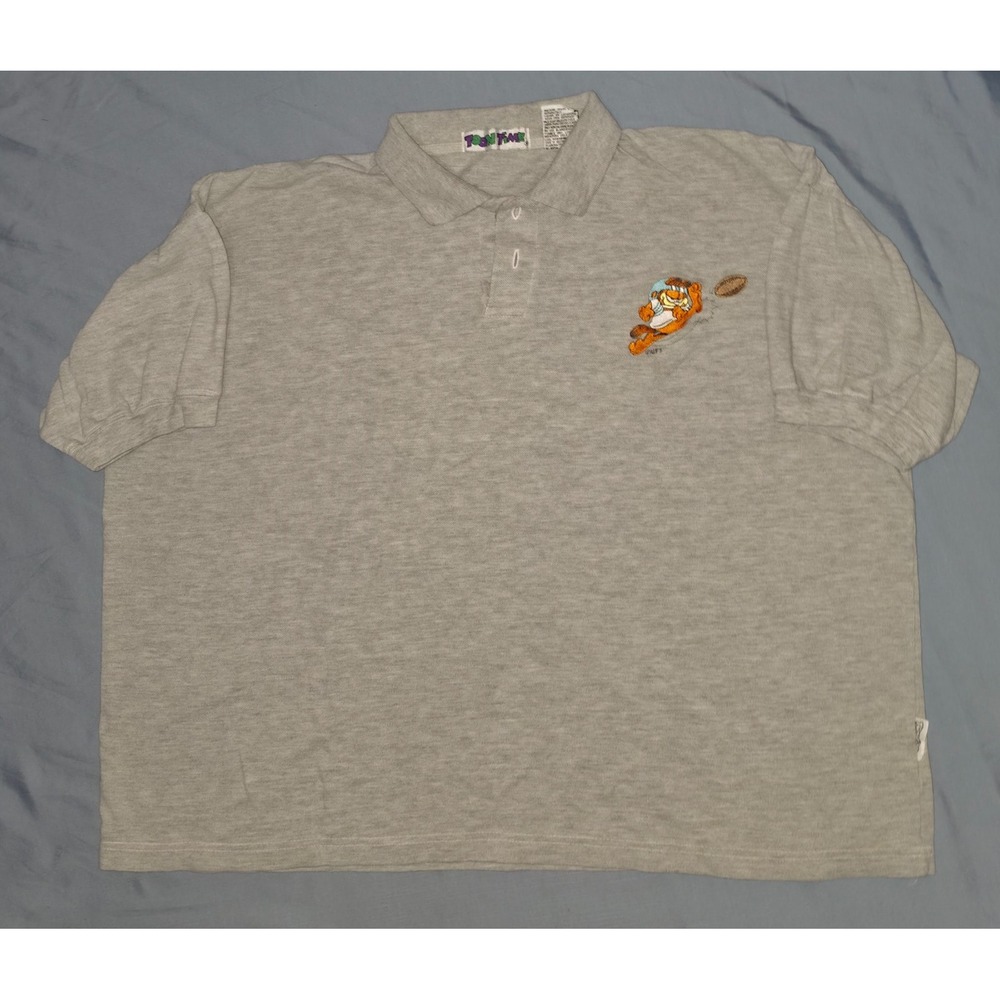 Vintage Toontime 90s Garfield Football Embroidered Gray Polo Shirt‎ Sz XL